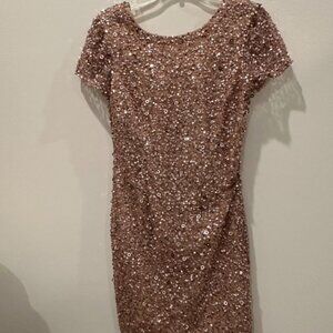 Adrianna Papell Sequined Champagne Short Dress
